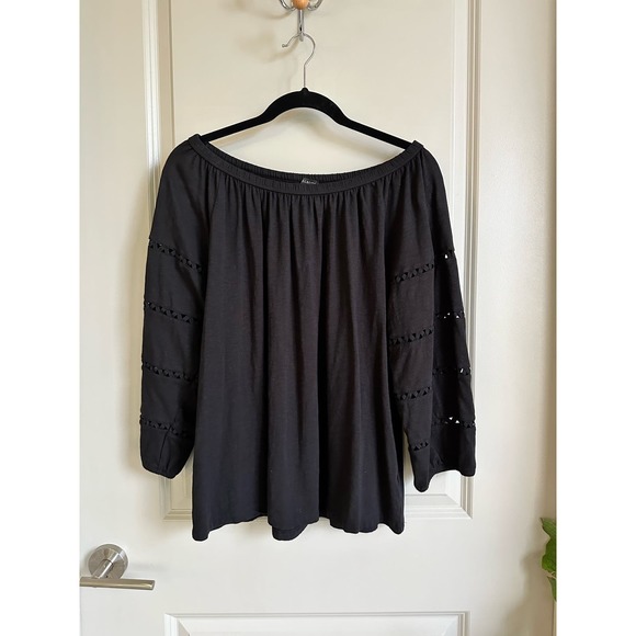 Talbots Women's Black Off The Shoulder Top 3/4 Cut Out Sleeve Sz. XL - Picture 1 of 7